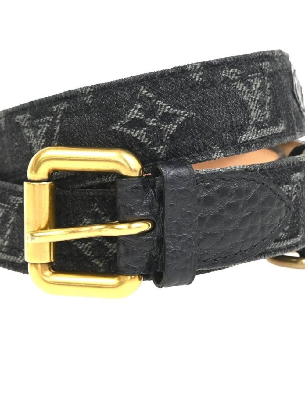 LOUIS VUITTON Ceinture Belt 90/36 Monogram Denim Leather Black France 89AA201